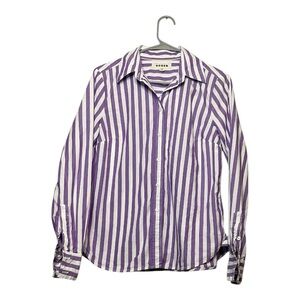 Women’s Boden purple and white striped, long sleeve, button-up blouse, size 8